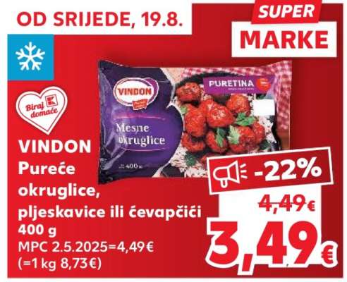VINDON Pureće okruglice, pljeskavice ili ćevapčići 400 g