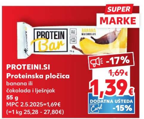 PROTEINI.SI Proteinska pločica banana ili čokolada i lješnjak 55 g