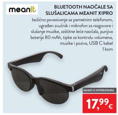 BLUETOOTH NAOČALE SA SLUŠALICAMA MEANIT X1PRO