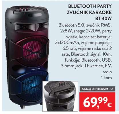 BLUETOOTH PARTY ZVUČNIK KARAOKE BT 40W