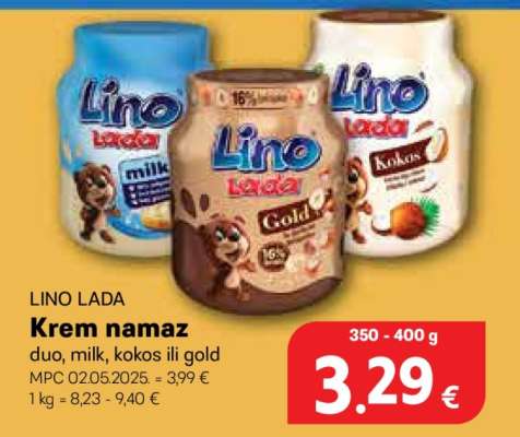 LINO LADA Krem namaz duo, milk, kokos ili gold