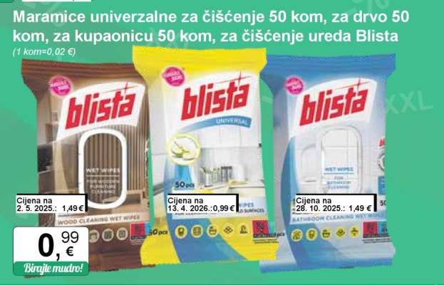 Maramice univerzalne za čišćenje 50 kom, za drvo 50 kom, za kupaonicu 50 kom, za čišćenje ureda Blista