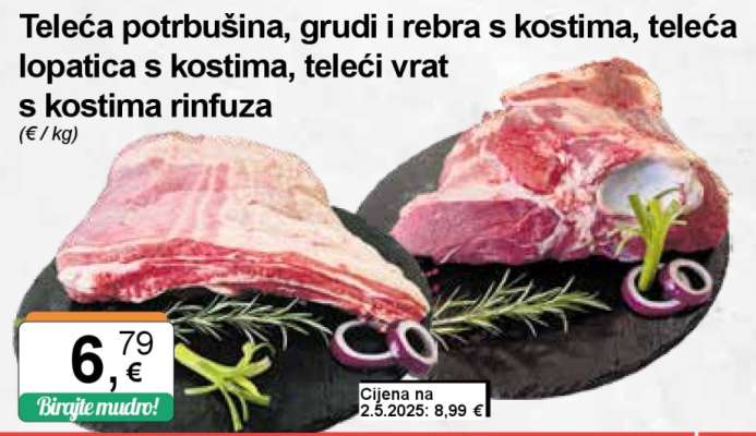 Teleća potrbušina, grudi i rebra s kostima, teleća lopatica s kostima, teleći vrat s kostima rinfuza