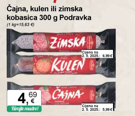 Čajna, kulen ili zimska kobasica 300 g Podravka