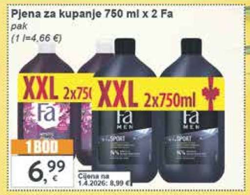 Pjena za kupanje 750 ml x 2 Fa