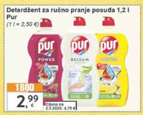 Deterdžent za ručno pranje posuđa 1,2 l Pur