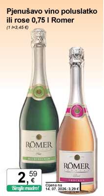 Pjenušavo vino poluslatko ili rose 0,75 l Romer