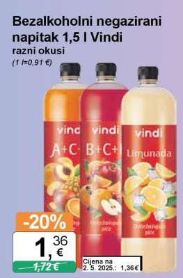 Bezakoholni negazirani napitak 1,5 l Vindi