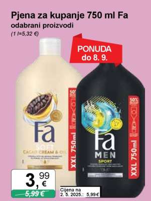 Pjena za kupanje 750 ml Fa
