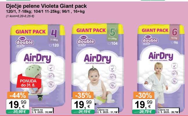 Dječje pelene Violeta Giant pack 120/1, 7-18kg