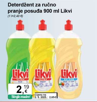 Deterdžent za ručno pranje posuđa 900 ml Likvi