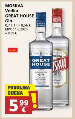MOSKVA Vodka GREAT HOUSE Gin