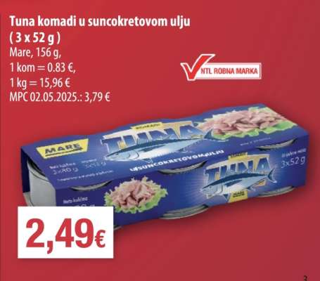 Tuna komadi u suncokretovom ulju (3 x 52 g)