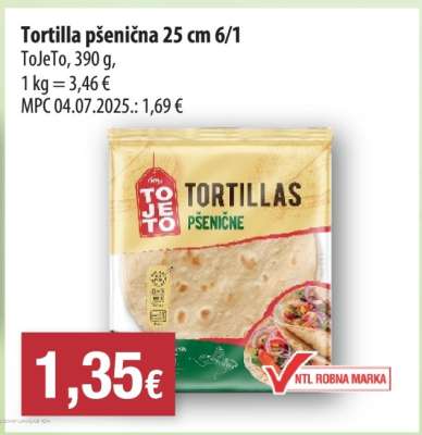 Tortilla pšeničná 25 cm 6/1