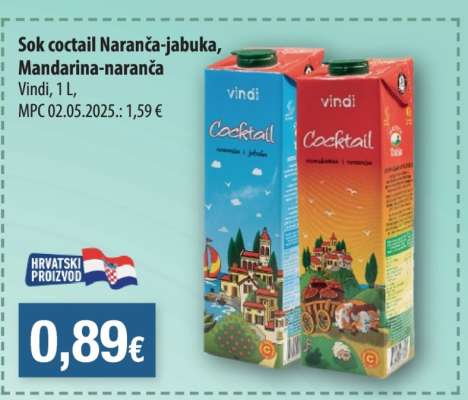 Sok Coctail naranča-jabuka, mandarina-naranča