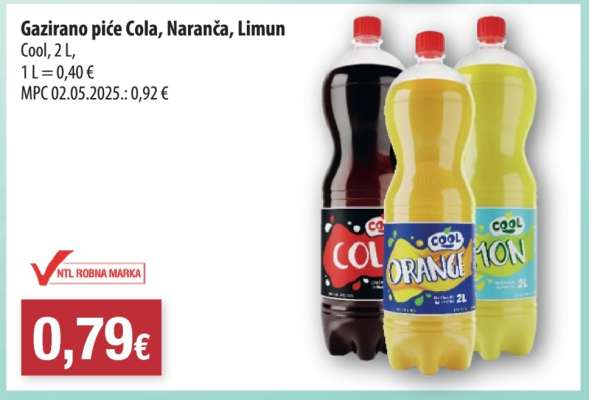 Gazirano piće cola, naranča, limun