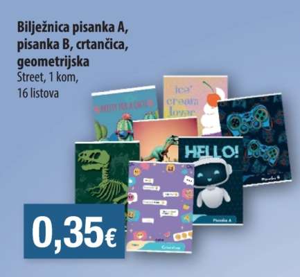 Bilježnica pisanka A, pisanka B, crtančica, geometrijska