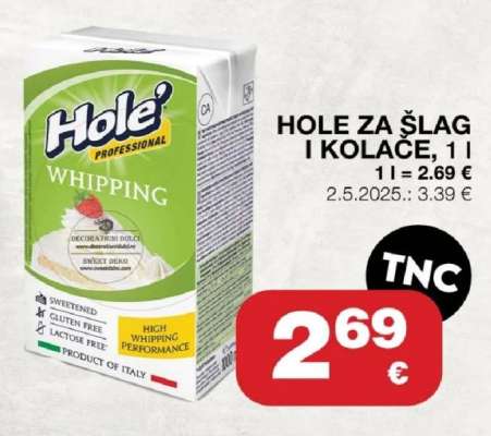 HOLE ZA ŠLAG I KOLACE, 1 l
