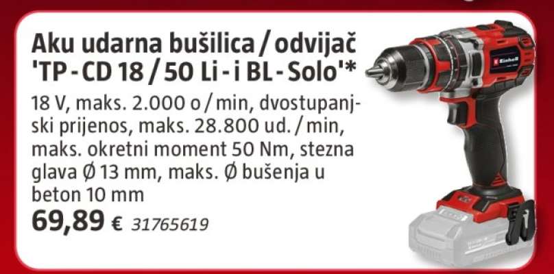 Aku udarna bušilica / odvijač 'TP-CD 18 / 50 Li-i BL - Solo'