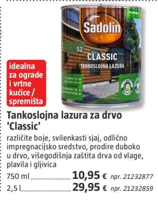 Tankoslojna lazura za drvo 'Classic'