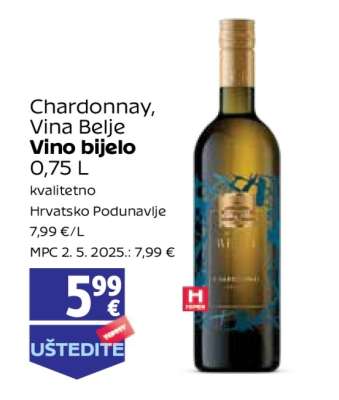 Chardonnay, Vina Belje Vino bijelo 0,75 L