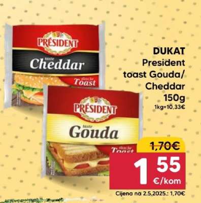 DUKAT President toast Gouda/Cheddar 150g