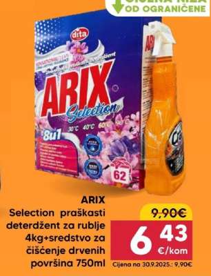 Arix selection praškasti deterdžent za rublje 4kg + sredstvo za čišćenje drvenih površina 750ml
