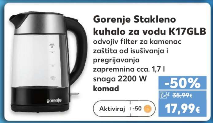 Gorenje Stakleno kuhalo za vodu K17GLB