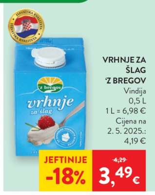Vrhnje za šlag ‘z bregov