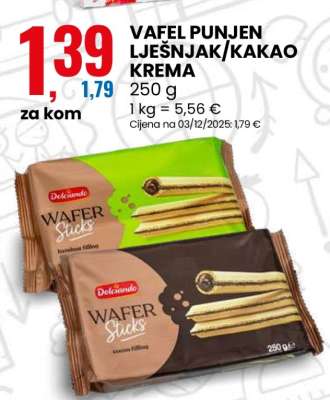 VAFEL PUNJEN LJEŠNJAK/KAKAO KREMA