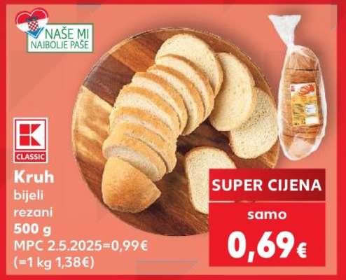 Kruh bijeli rezani 500 g