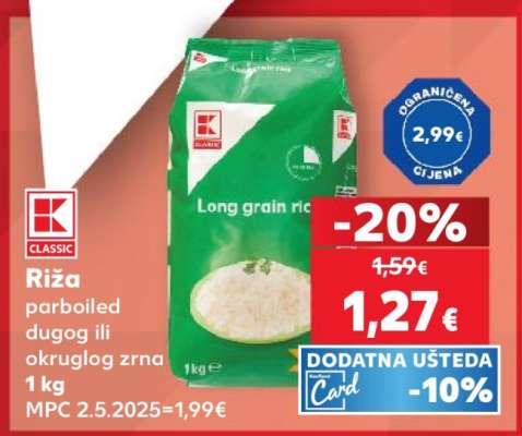 Riža parboiled, dugog ili okruglog zrna 1 kg