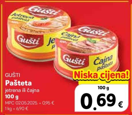 GUŠTI Pašteta Jetrena ili Čajna 100 g