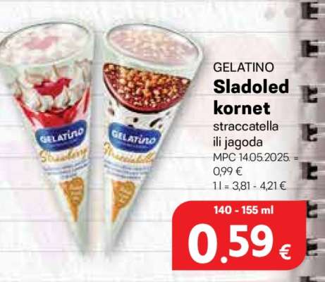 GELATINO Sladoled kornet