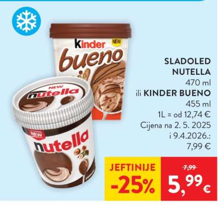 SLADOLED NUTELLA ili KINDER BUENO