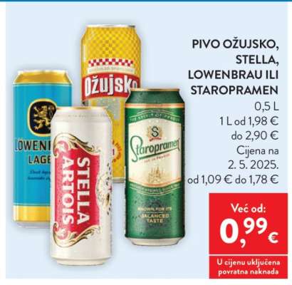 PIVO OŽUJSKO, STELLA, LÖWENBRÄU ILI STAROPRAMEN