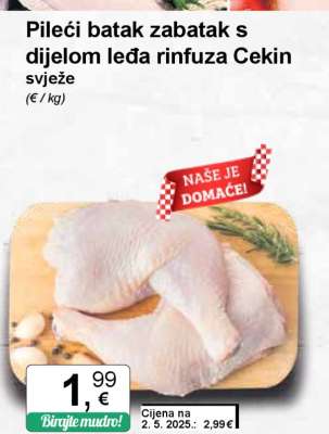 Pileći batak zabatak s dijelom leđa rinfuza Cekin svježe