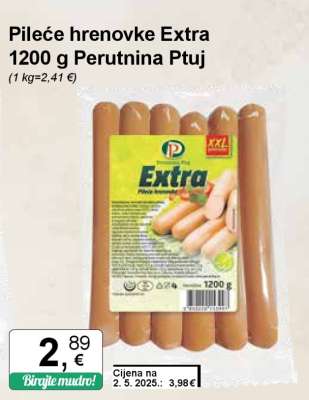 Pileće hrenovke Extra 1200 g Perutnina Ptuj
