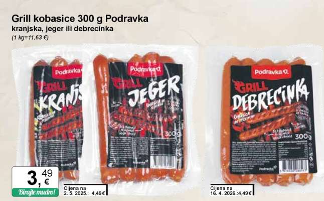 Grill kobasice 300 g Podravka