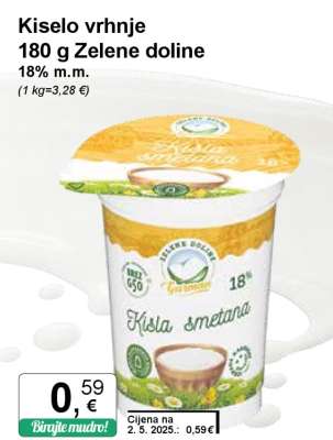Kiselo vrhnje 180 g Zelene doline
