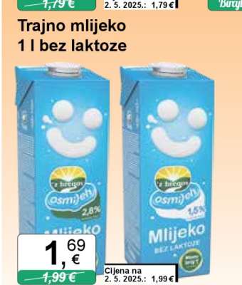 Trajno mlijeko 1 l bez laktoze