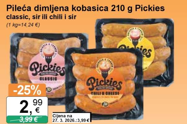 Pileća dimljena kobasica 210 g Pickies