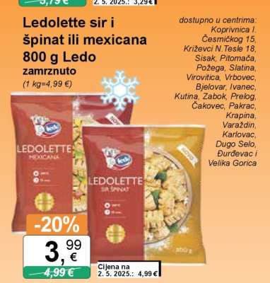 Ledolette sir i špinat ili mexicana 800 g Ledo zamrznuto