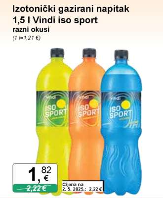 Izotonički gazirani napitak 1,5 l Vindi iso sport