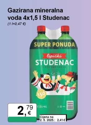 Gazirana mineralna voda 4x1,5 l Studenac