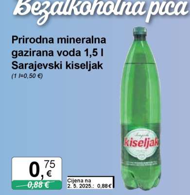 Prirodna mineralna gazirana voda 1,5 l Sarajevski kiseljak