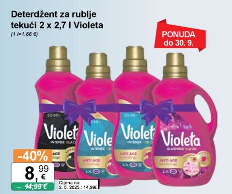 Deterdžent za rublje tekući 2 x 2,7 l Violeta