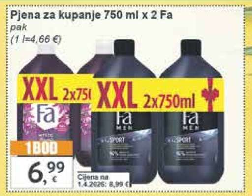 Pjena za kupanje 750 ml x 2 Fa