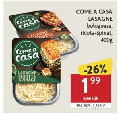 COME A CASA LASAGNE bolognese, ricota-špinat, 400g