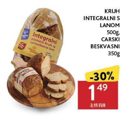KRUH INTEGRALNI S LANOM 500g, CARSKI BESKVASNI 350g